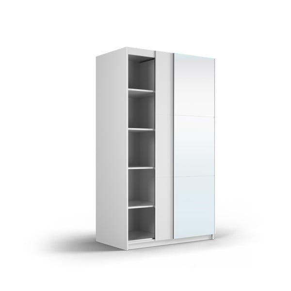 Fehér ruhásszekrény tükörrel és tolóajtókkal 122x215 cm Lisburn - Cosmopolitan Design-image-4