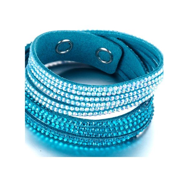 Türkizkék bőr karkötő Swarovski kristályokkal