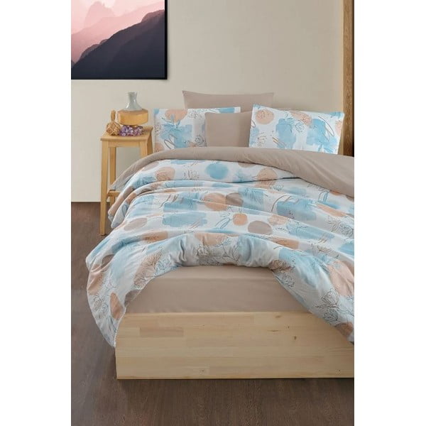 Kék-barna kétszemélyes hosszabbított ágyneműhuzat lepedővel, négyrészes 200x220 cm Magnolia – Mila Home-image-1