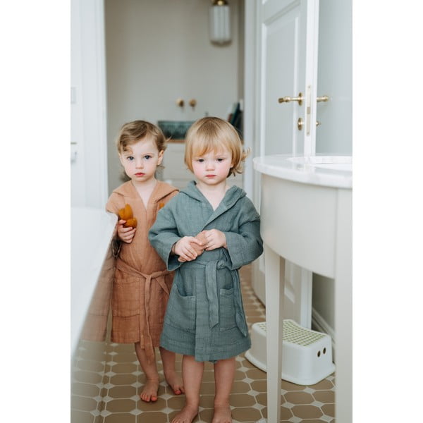 Nature kék len gyerek fürdőköpeny, méret: 104 - 116 - Linen Tales-image-3