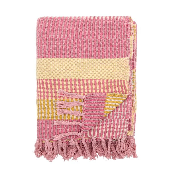 Sárga-rózsaszín újrahasznosított pamut takaró 130x160 cm Isnel – Bloomingville-image-4