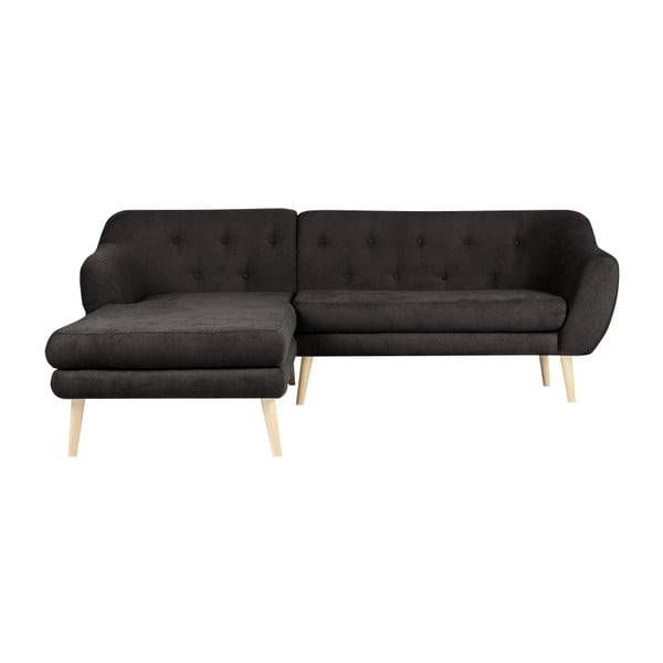Sicile fekete kanapé baloldali fekvőfotellel - Mazzini Sofas