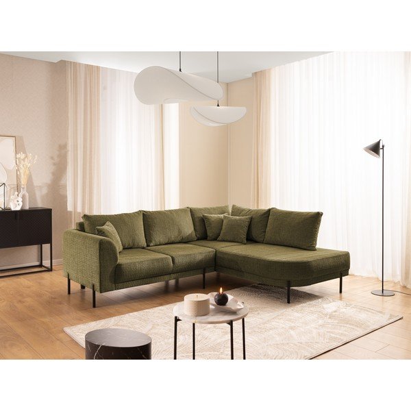 Zöld zsenília sarokkanapé (jobb oldali-L alakú) Mauris  – Ropez-image-1