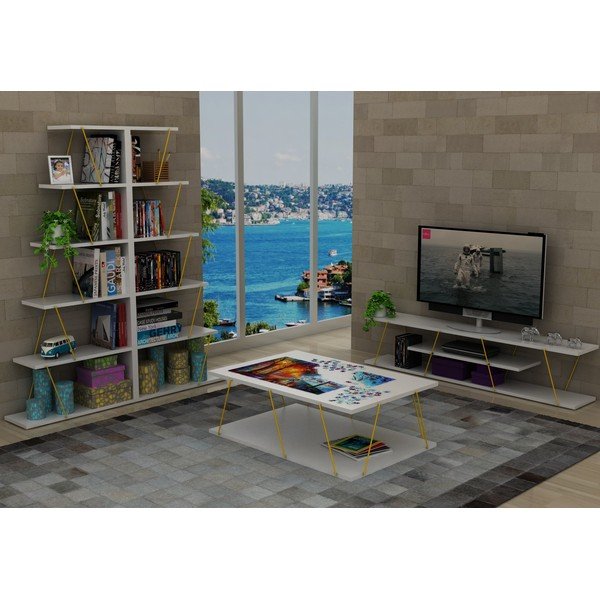 Rafevi Tars Mini fehér könyvespolc, sárga részletekkel-image-4