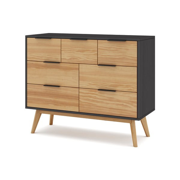 Fekete-natúr színű borovi fenyő alacsony komód 120x83 cm Lavis – Marckeric-image-2