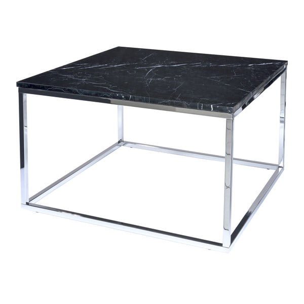 Accent fekete márvány kávézó asztal króm vázzal, 75 cm széles - RGE