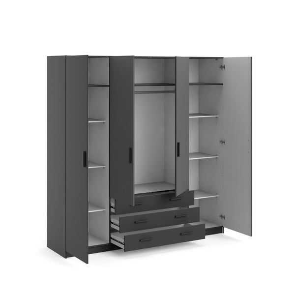 Sötétszürke ruhásszekrény 196x200 cm Sprint – Tvilum-image-4