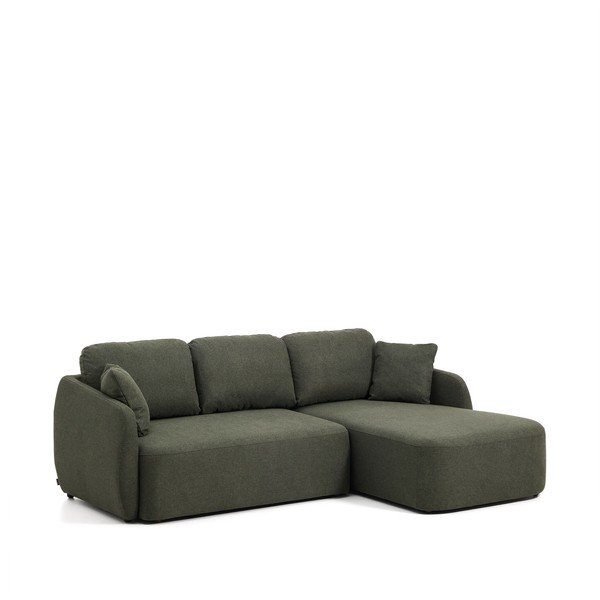 Sötétzöld zsenília kinyitható sarokkanapé (jobb oldali-heverő résszel) Laira – Kave Home-image-2