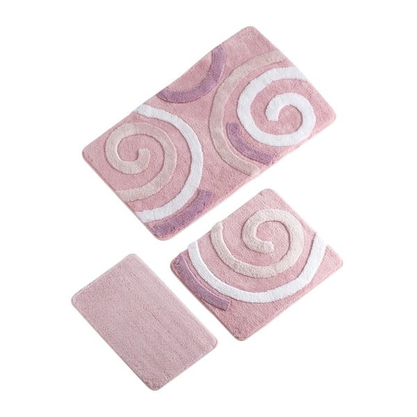 Rosso Bath Mat Sima 3 darabos rózsaszín fürdőszobai kilépő szett