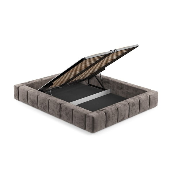 Barna kárpitozott ágyneműtartós franciaágy ágyráccsal 160x200 cm Aruba L – Maison de Rêve-image-4