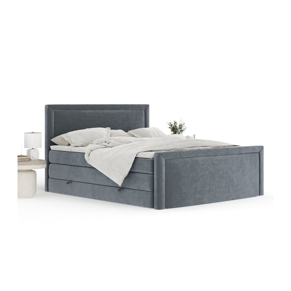 Sötétszürke ágyneműtartós boxspring ágy 200x200 cm Lavenda – Maison de Rêve-image-3