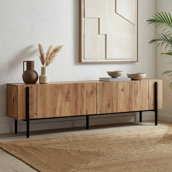 Natúr színű TV-állvány borovi fenyő dekorral 180x45x30 cm Nexus – Kalune Design-image-1
