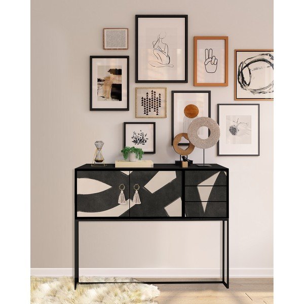 Fekete-bézs alacsony komód 113x92 cm Freya – Really Nice Things-image-1