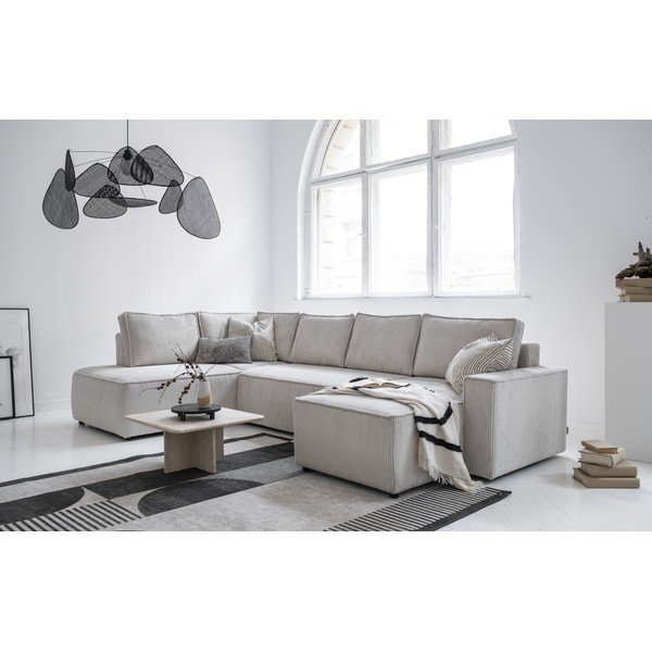 Fehér kordbársony kinyitható sarokkanapé (bal oldali-U alakú) Brave Dave – Miuform-image-2