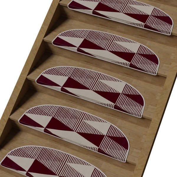 Borvörös-fehér lépcsőszőnyeg szett 16 db-os 20x65 cm Triangles – Vitaus-image-1