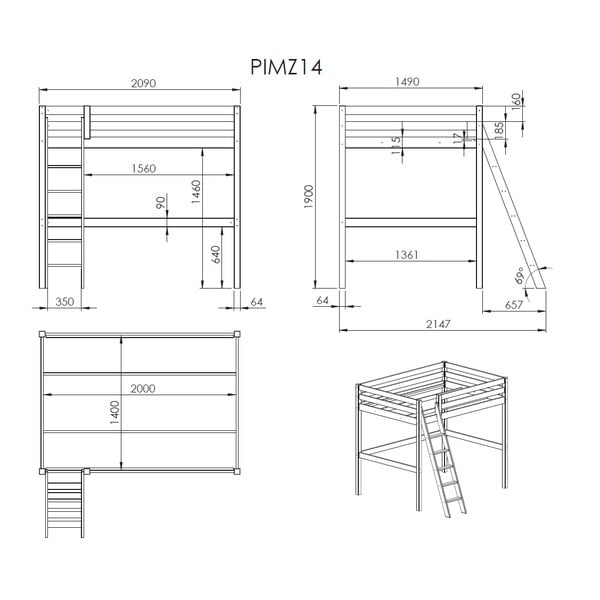 Pino fehér gyerekágy létrával, 140 x 200 cm - Vipack-image-2