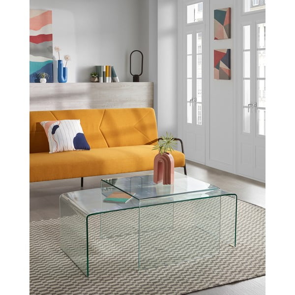 Üveg dohányzóasztal 50x110 cm Burano – Kave Home-image-1