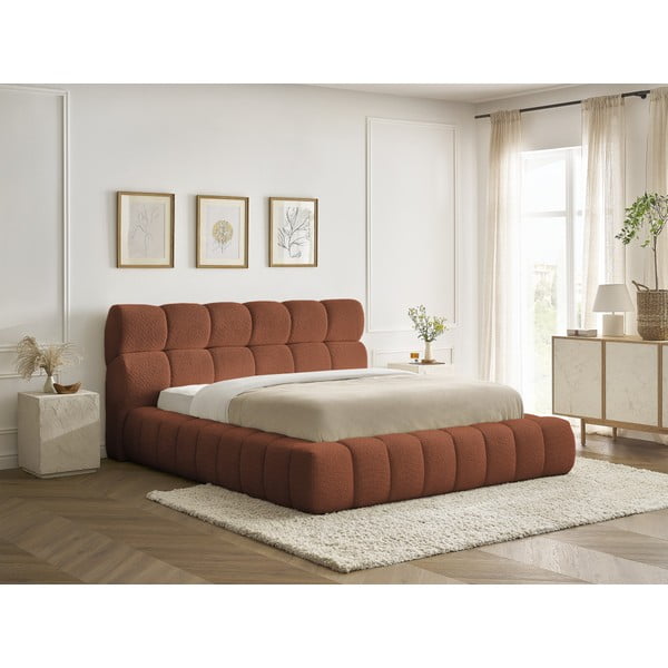 Narancssárga kárpitozott ágyneműtartós franciaágy ágyráccsal 160x200 cm Mont Blanc – Bobochic Paris-image-4