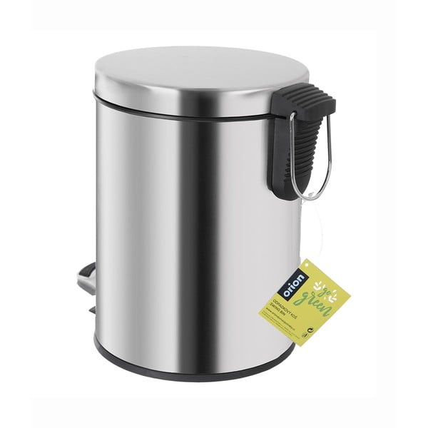 Fényes ezüstszínű rozsdamentes acél pedálos szemetes 3 l – Orion-image-3