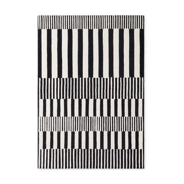 Fekete-fehér kézi szövésű gyapjú szőnyeg 120x180 cm Stryve Pulse – Elle Decoration
