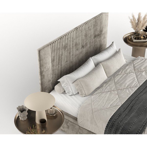 Bézs kárpitozott ágyneműtartós franciaágy 180x200 cm Mavel – Maison de Rêve-image-1