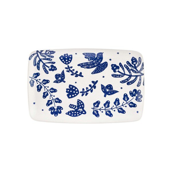 Bloom kék-fehér porcelán szervírozó tányér, 34 x 25 cm - Mia-image-1