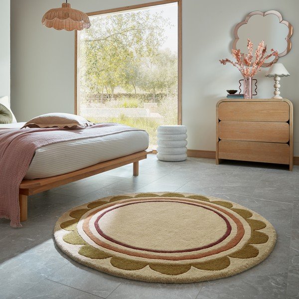 Natúr színű kézi szövésű gyapjú kerek szőnyeg ø 120 cm Lois – Flair Rugs-image-1