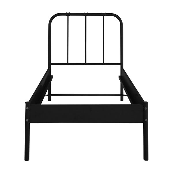 Fekete fém egyszemélyes ágy ágyrács nélkül 90x200 cm Aaron – Støraa-image-2