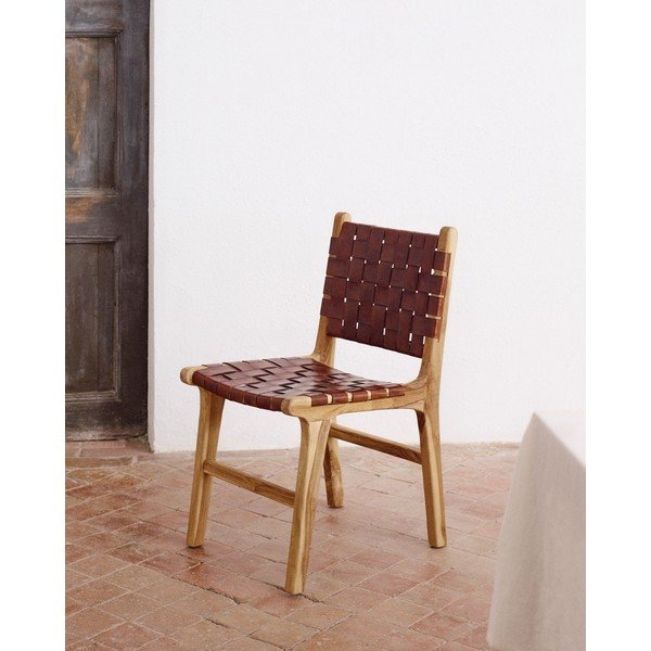 Konyakbarna-natúr színű bőr étkezőszék szett 2 db-os Calixta – Kave Home-image-1