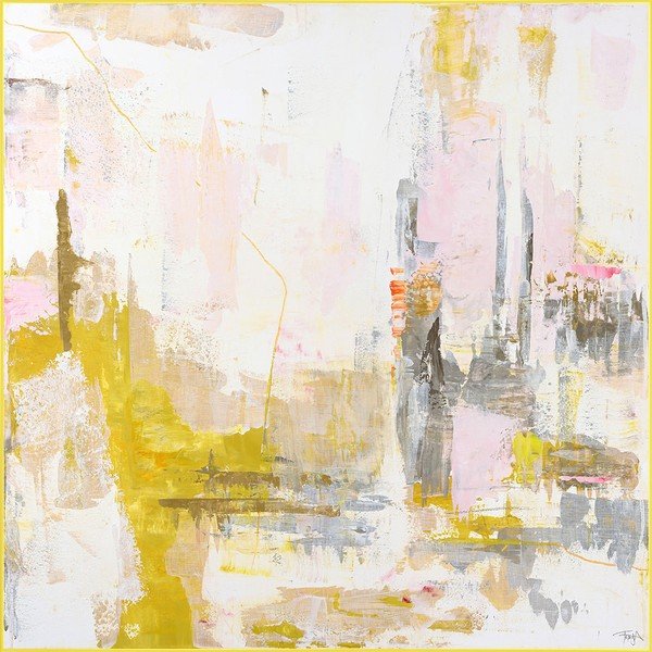 Nyomtatott keretezett vászon kép kézzel festett részletekkel 102x102 cm New Age Yellow – Malerifabrikken