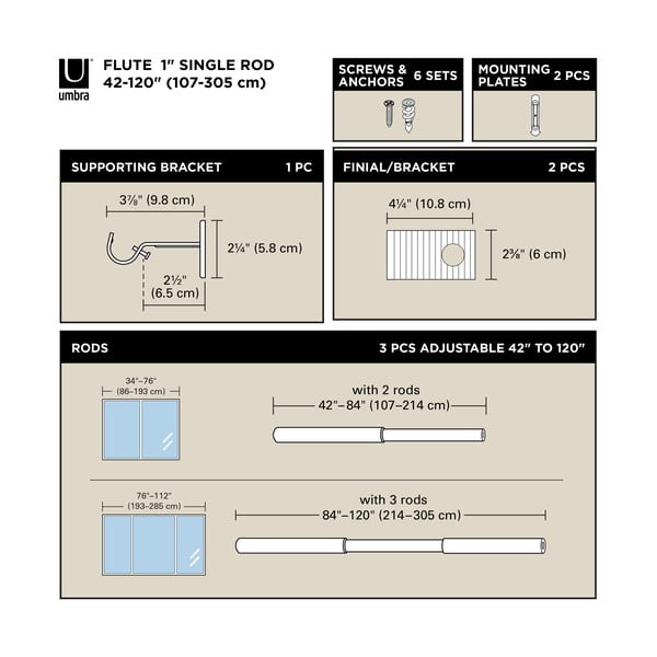 Matt ezüstszínű acél bővíthető függönykarnis 107 - 305 cm Flute – Umbra-image-4