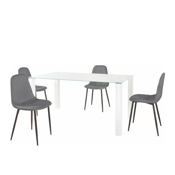 Dante étkezőasztal és 4 részes szürke szék szett, asztallap hossza 160 cm - Støraa