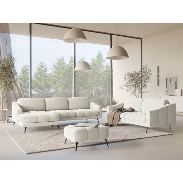 Krémszínű bársony sarokkanapé (bal oldali) Nalu – Makamii-image-1