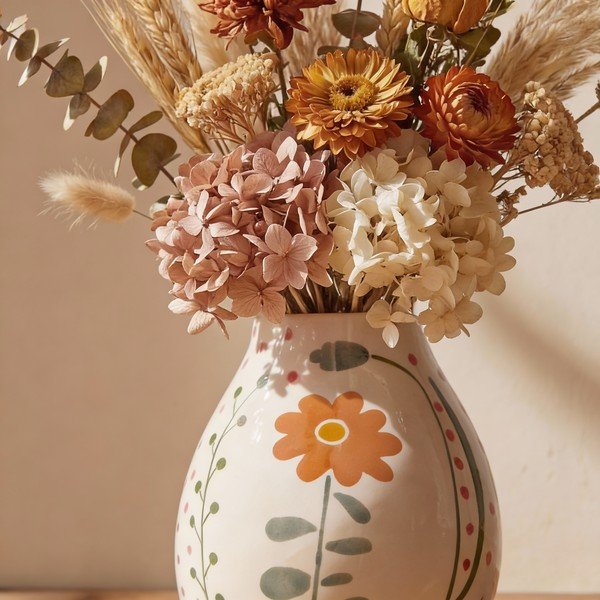 Krémszínű agyagkerámia kézzel festett váza (magasság 17 cm) Taza – Bloomingville-image-2