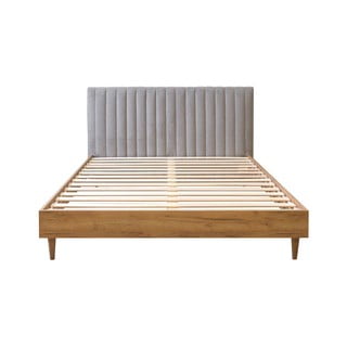 Világosszürke-natúr színű franciaágy ágyráccsal 180x200 cm Oceane – Bobochic Paris