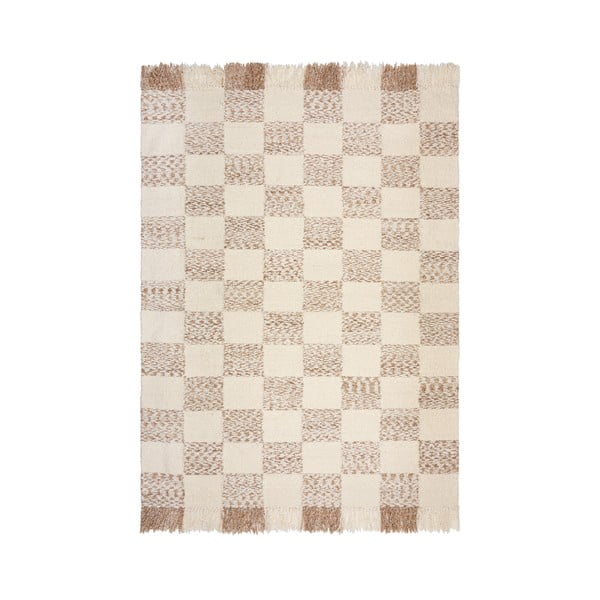 Krémszínű-natúr színű kézi szövésű gyapjúkeverék szőnyeg 160x230 cm Eric Checkboard – Flair Rugs