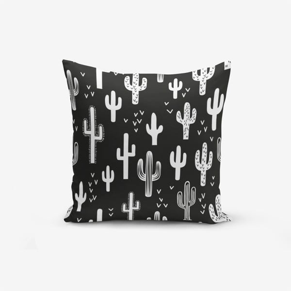 Black White Cactus Duro fekete-fehér pamutkeverék párnahuzat, 45 x 45 cm - Minimalist Cushion Covers