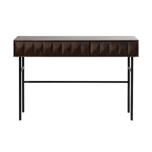 Sötétbarna konzolasztal tölgyfa dekoros asztallappal 39x117 cm Latina – Unique Furniture