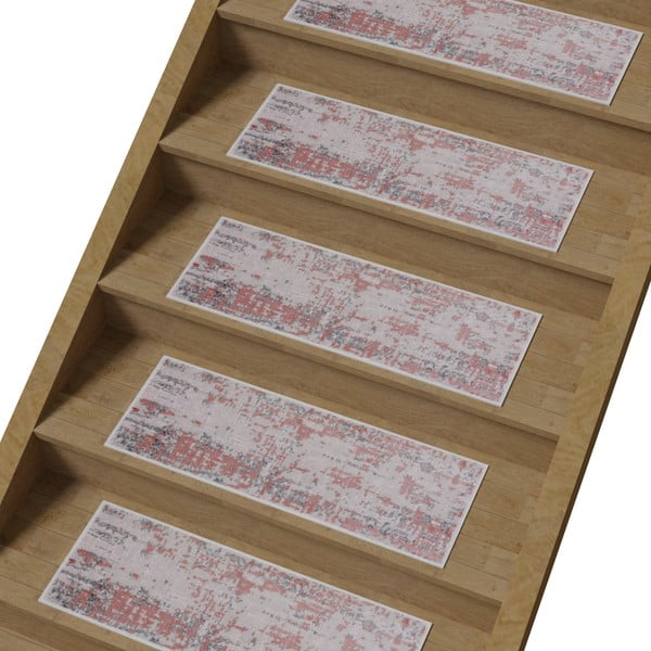 Rózsaszín-szürke pamut lépcsőszőnyeg szett 16 db-os 25x65 cm Milano Pembe – Vitaus-image-1