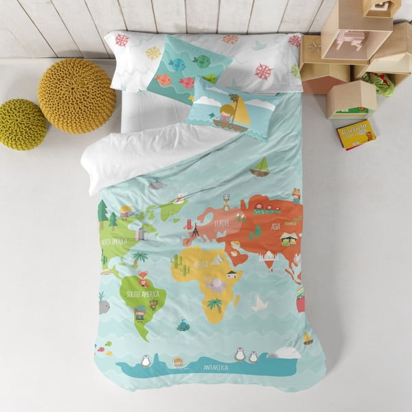 World Map gyerek ágyneműhuzat garnitúra 100% pamutból, 140 x 200 cm - Happynois