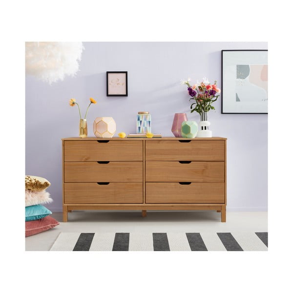 Natúr színű borovi fenyő alacsony komód 150x75 cm Post – Støraa-image-1