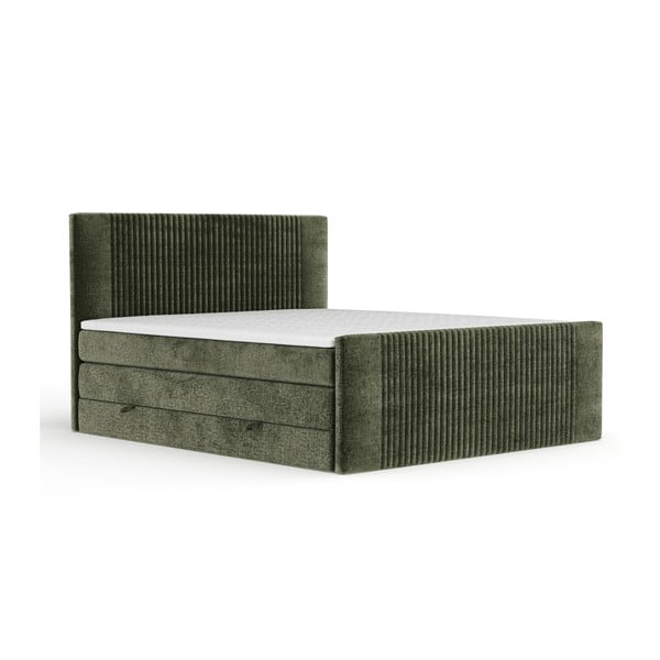 Sötétzöld ágyneműtartós boxspring ágy 140x200 cm Bergamo – Maison de Rêve