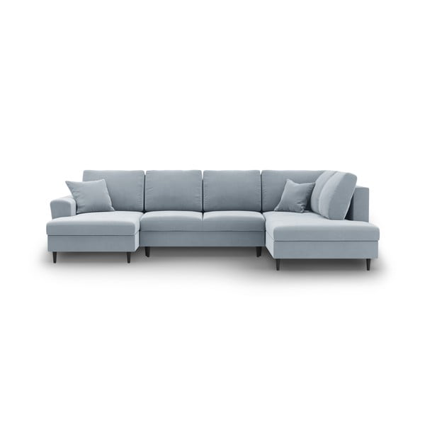 Világoskék bársony kinyitható tárolóhelyes sarokkanapé (jobb oldali-U alakú) Kyoto – Cosmopolitan Design