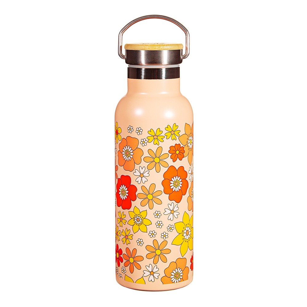 Narancssárga rozsdamentes acél gyerek ivópalack 500 ml 70s Floral - Sass & Belle