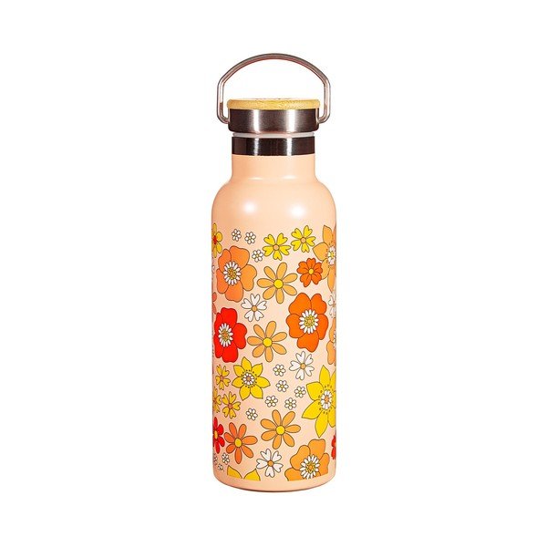 Narancssárga rozsdamentes acél gyerek ivópalack 500 ml 70s Floral - Sass & Belle