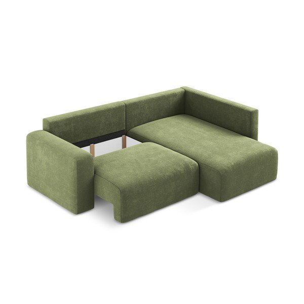 Zöld zsenília kinyitható-tárolóhelyes sarokkanapé (jobb oldali-L alakú) Kona – Makamii-image-4
