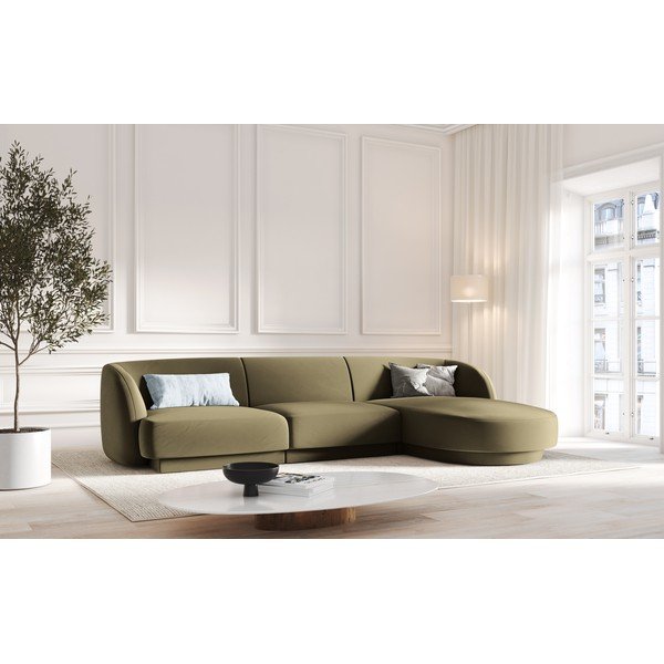 Zöld bársony sarokkanapé (jobb oldali) Miley  – Micadoni Home-image-1