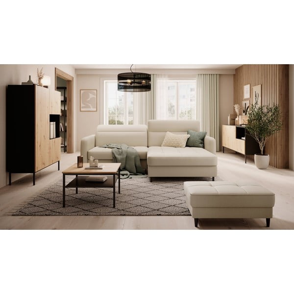 Bézs bársony kinyitható-tárolóhelyes sarokkanapé (jobb oldali-heverő résszel) Gomsi – ELTAP-image-1