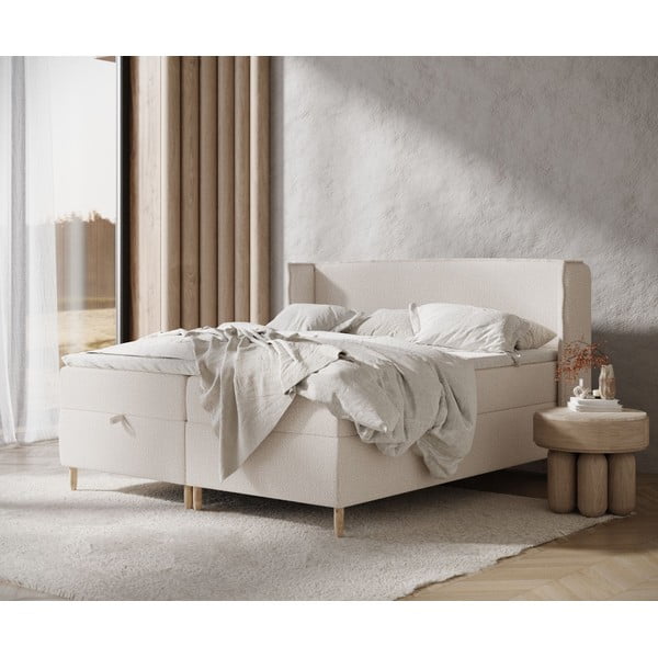 Krémszínű ágyneműtartós boxspring ágy 180x200 cm Monpelli – Maison de Rêve-image-1