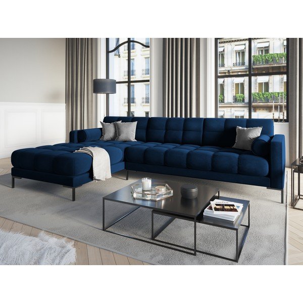 Bali sötétkék bársony sarokkanapé, bal oldali - Cosmopolitan Design-image-1